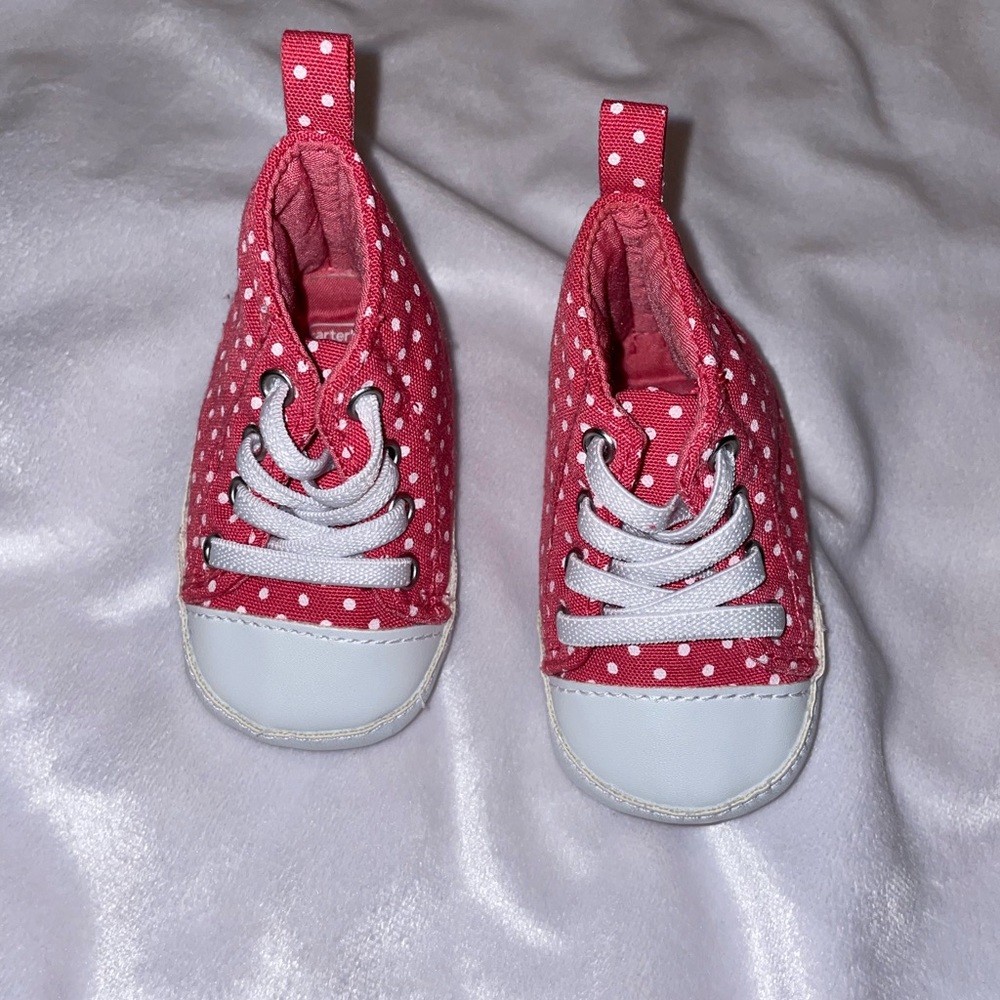 Baby red with white poka dots sneakers